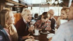 grandmother lauging cafe