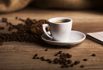 cup coffee beans table