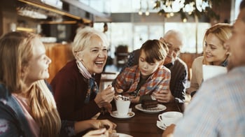 grandmother lauging cafe